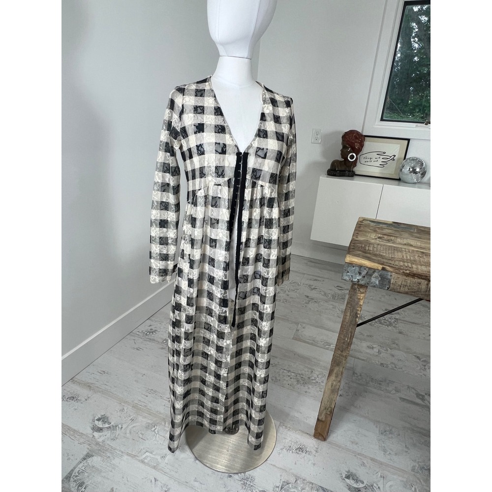 Zara TRF Gingham Floral Lace Sheer Maxi Dress Black White Hook Eye NWT Small